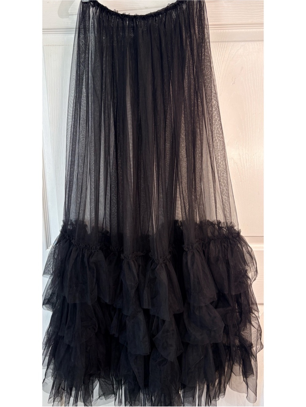 Black Tulle Ruffled Sheer Mesh Maxi Corset Skirt Large